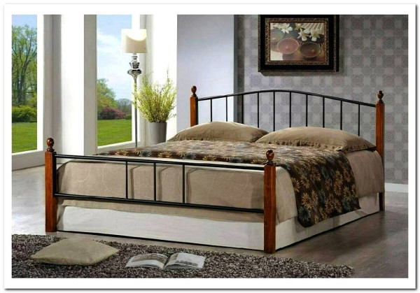 Купить Кровать AT-915 дерево гевея/металл 160*200 (Queen bed), красный дуб/черный с доставкой по России по цене производителя можно в магазине Другая Мебель в Тольятти