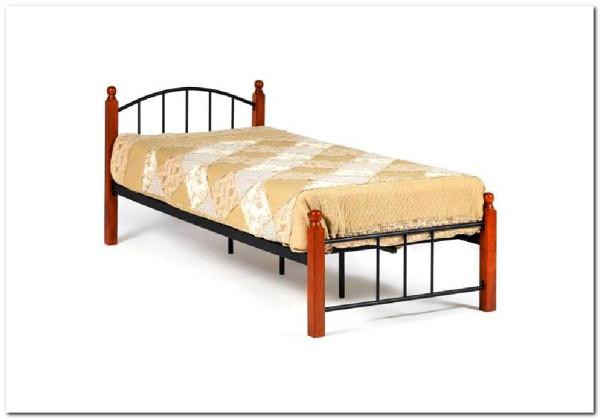 Купить Кровать AT-915 дерево гевея/металл 90*200 (Single bed), красный дуб/черный с доставкой по России по цене производителя можно в магазине Другая Мебель в Тольятти