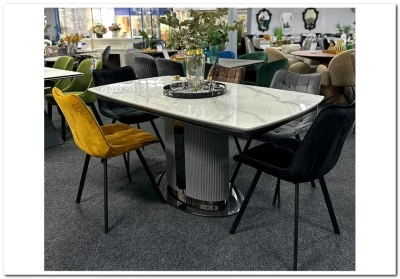 Стол обеденный Halmar DANCAN раскладной (белый мрамор/серый/черный)