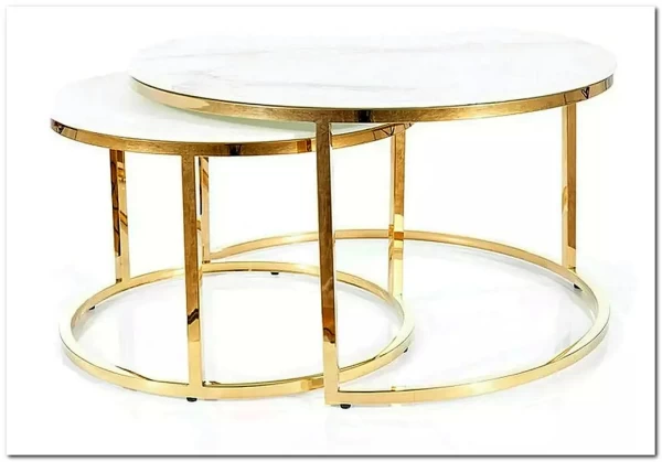 Комплект Signal MUSE, 2 стола журнальных эффект белого мрамора/золотой