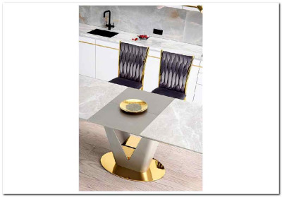 Стол обеденный Halmar VALENTINO 160 раскладной (светло-серый/золотой)