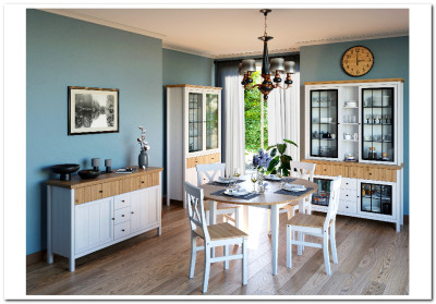 Тумба Сканди 3 стеклянные двери и 3 ящика белый/антик 