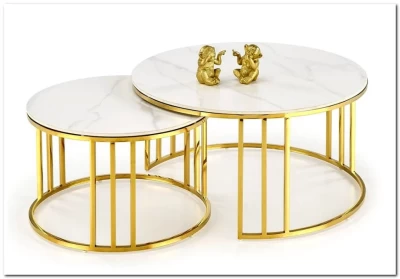 Комплект Halmar MERCURY 3, 2 стола журнальных (белый мрамор/золотой)