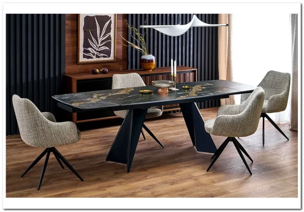 Стол обеденный Halmar ARMANI 165 (черный мрамор/черный) Стол обеденный Halmar ARMANI 165 (черный мрамор/черный)